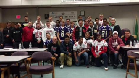 The Oak Harbor and Marysville Pilchuck, WA football teams came together in solidarity after the shooting