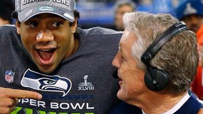 Russell Wilson with Seahawks coach Pete Carroll