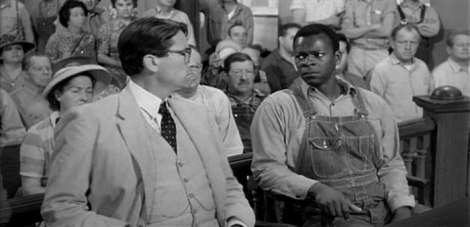 Atticus and Tom Robinson during the trial in To Kill a Mockingbird