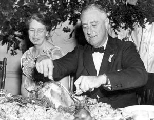 Eleanor and Franklin D. Roosevelt celebrating Thanksgiving.